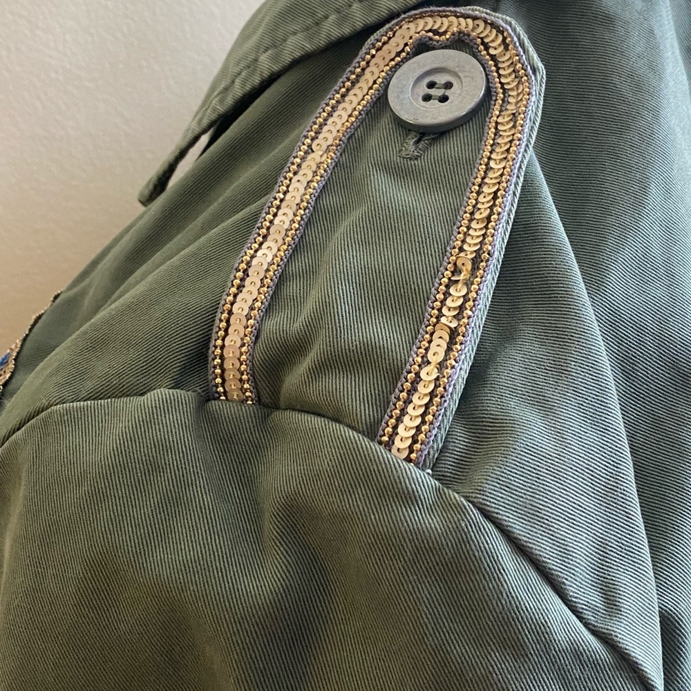 Bebe Boho Embellished Military Jacket - Army Green Size Large - Picture 11 of 15